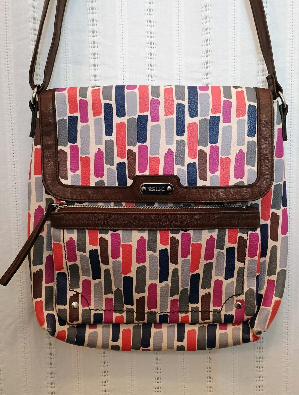 Relic Fossil Retro Crossbody Messenger Bag - Jewel Tone Multicolor Geometric